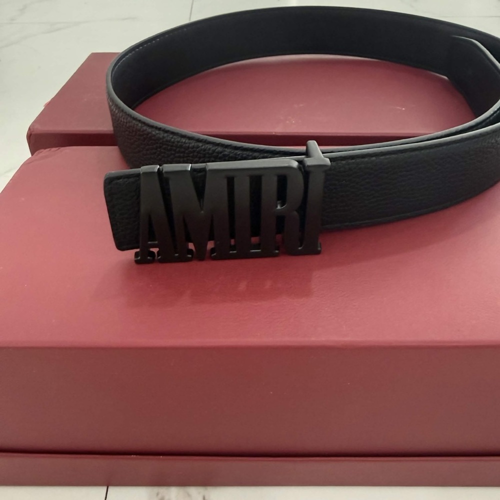 Amiri MA Logo Gold Belt Vegan Leather Size 42